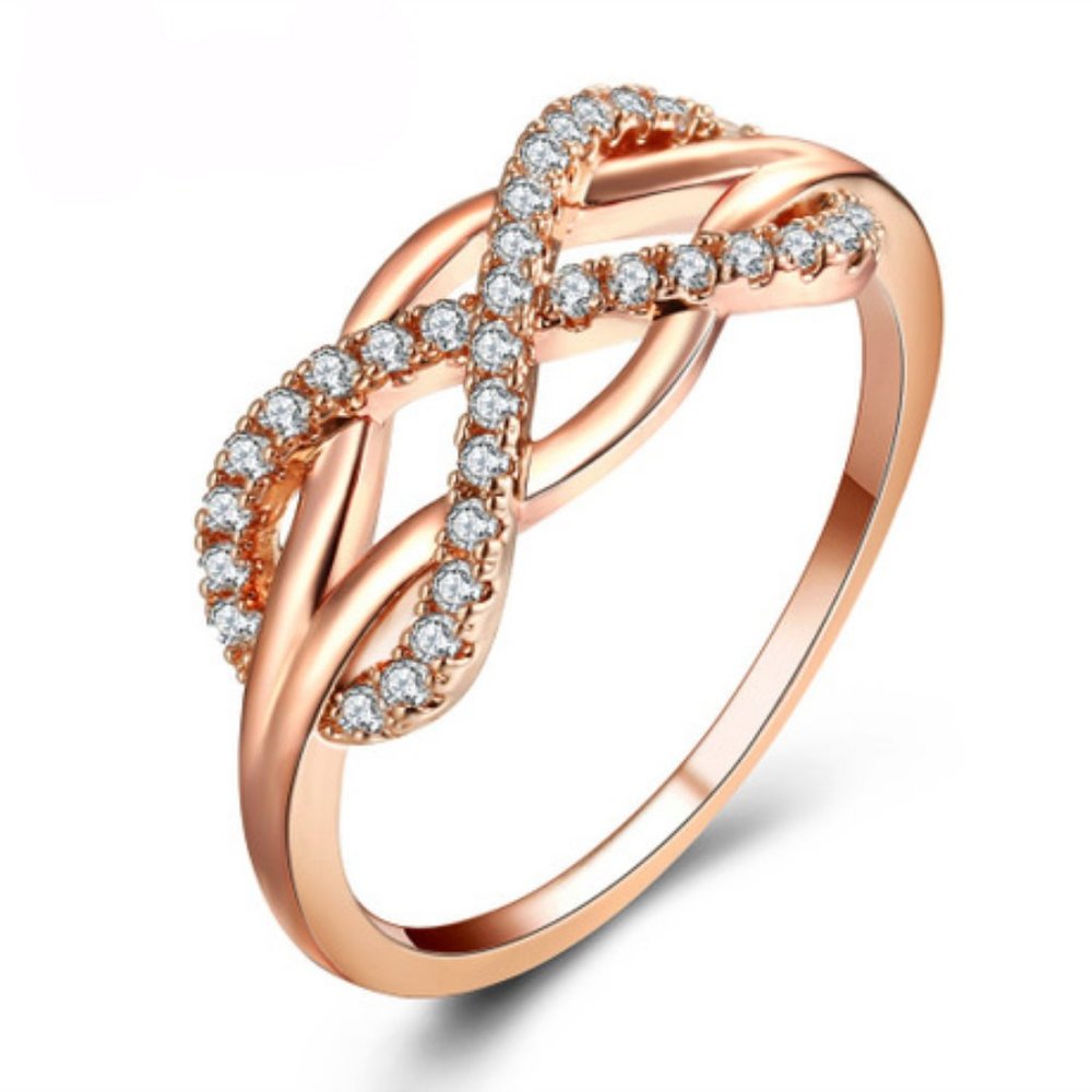 *NEW Rose Gold Diamond Infinity Cross Knot Ring - Picture 3 of 4